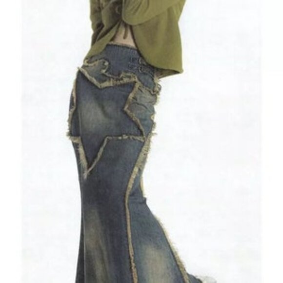 Y2K Denim Star Patch Skirt NWOT - Picture 1 of 5